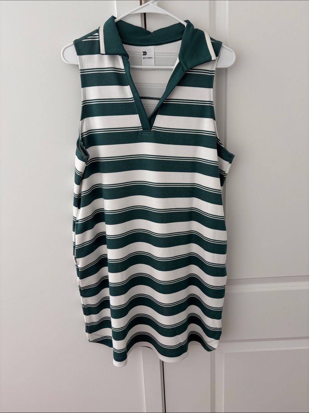 all in motion Green and White Striped Sleeveless Polo Dress